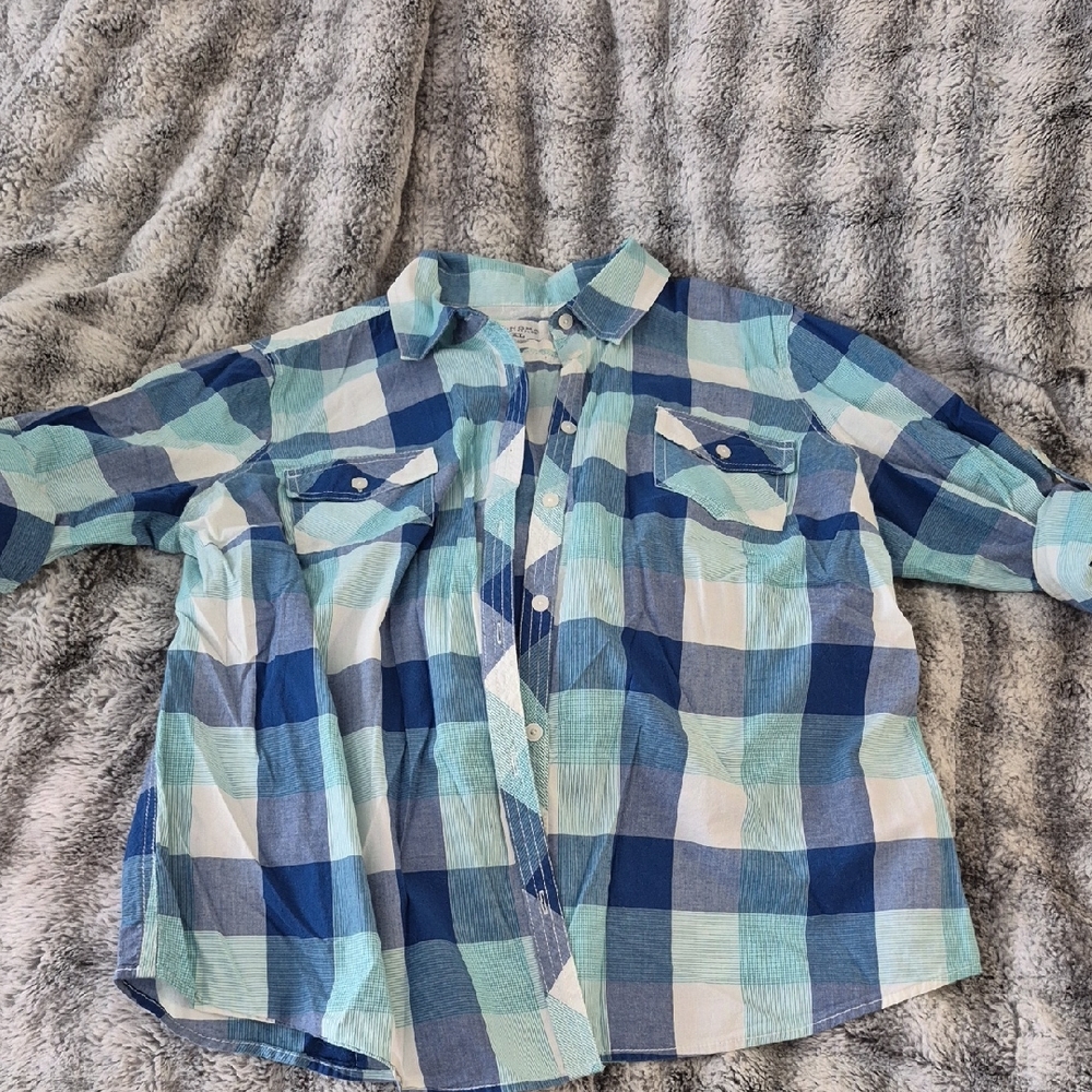 Sonoma 🖤 Teal and Navy Plaid Shirt (238)